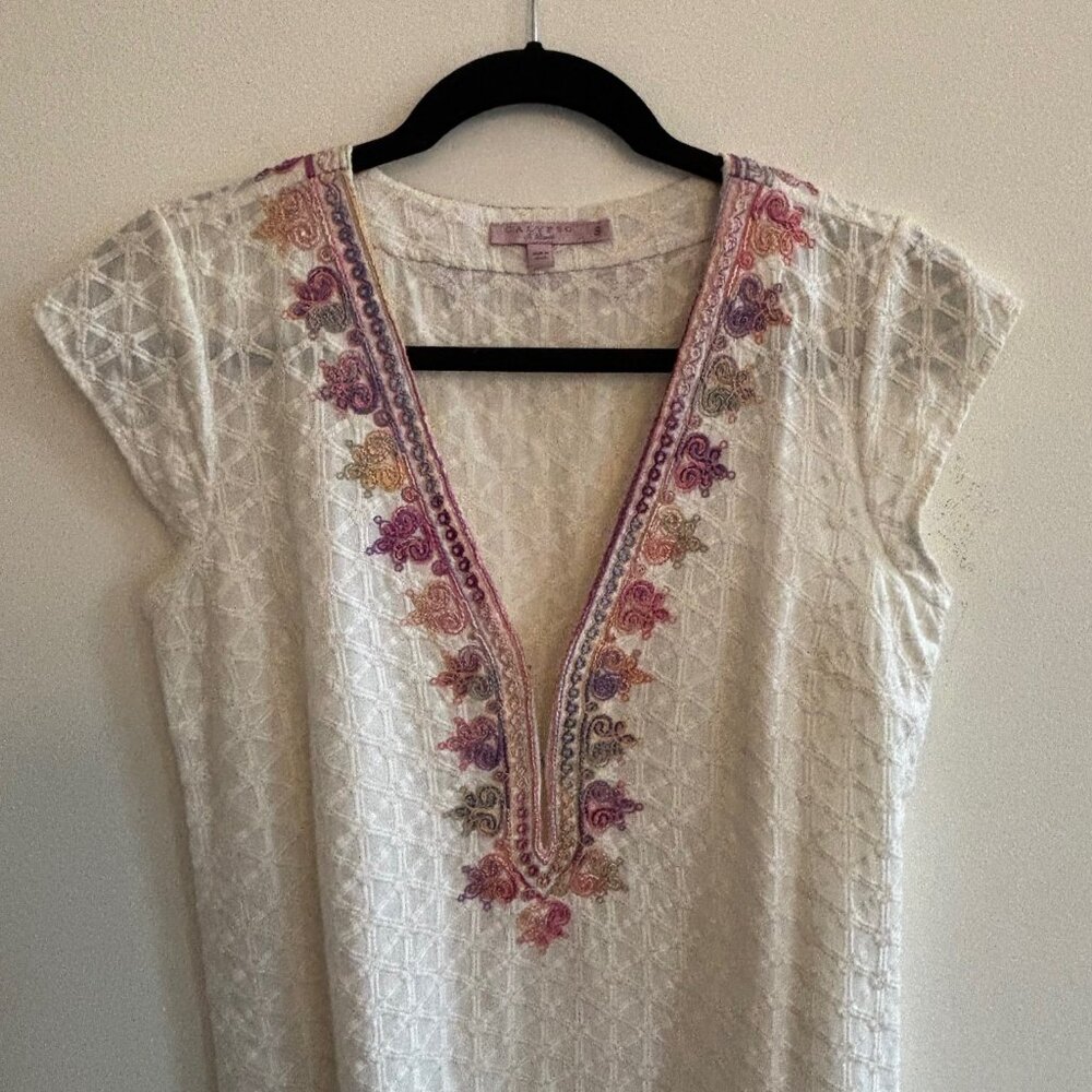Calypso St. Barth Sashka Embroidered Shift Dress White Multi Color Size S - Picture 3 of 6